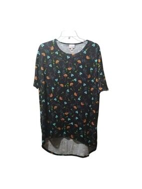 NWT LuLaroe Irma Black Floral Tunic Top Soft tshirt fabric mushrooms Size XXS